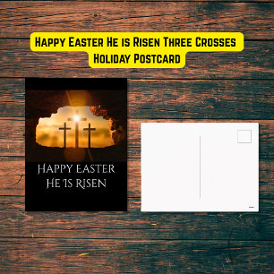 Happy Easter He is Risen Three Crosses Holiday Postcard