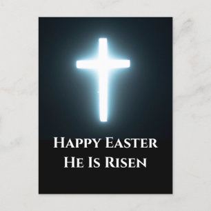 Happy Easter He is Risen White Light Cross Holiday Postcard