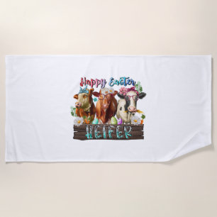Happy Easter Heifer Beach Towel