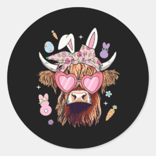 Happy Easter Heifer Cow Bunny Ears Egg Hunting  Classic Round Sticker