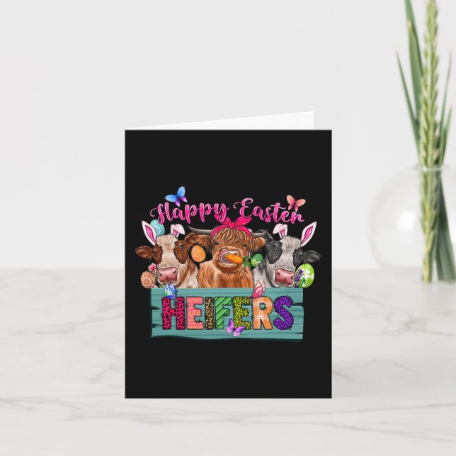 Happy Easter Heifers Easter Cows With Eggs Bunny E Card (Front)
