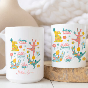 Happy Easter Hello Spring Playfull Bunny Coffee Mug