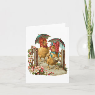 Happy Easter Hens Vintage Holiday Card