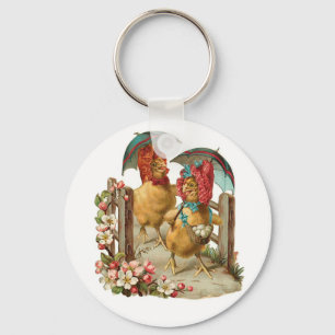 Happy Easter Hens Vintage Key Ring