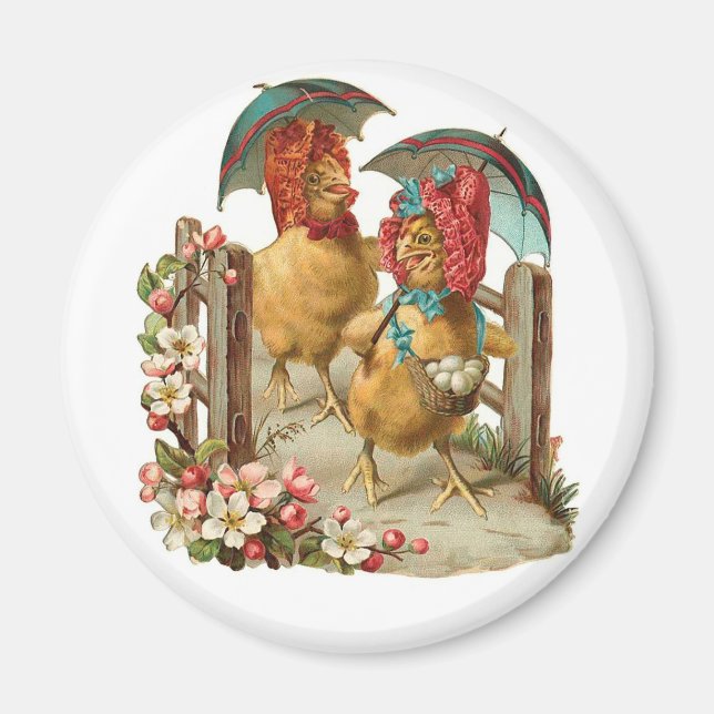 Happy Easter Hens Vintage Magnet (Front)