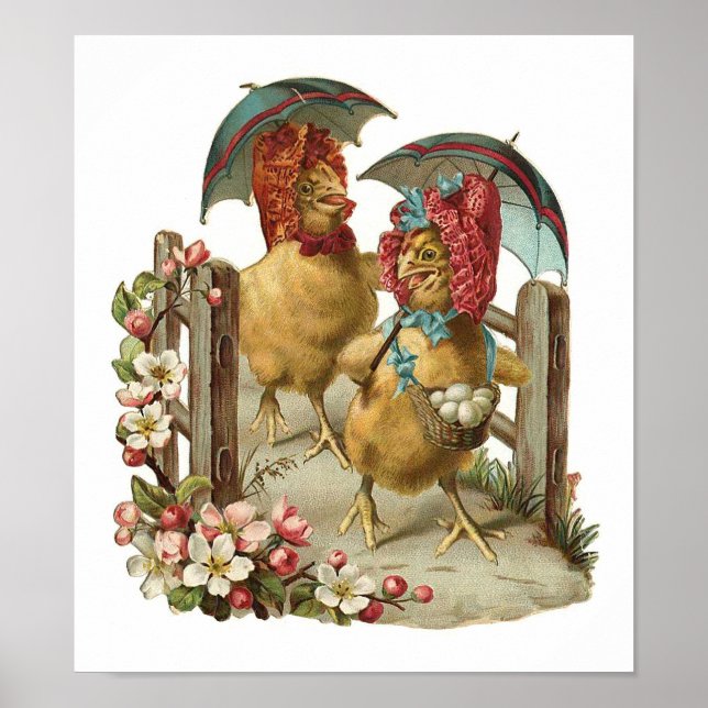 Happy Easter Hens Vintage Poster (Front)