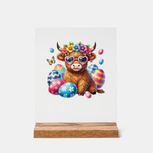 Happy Easter Highland Cow Heifer Easter Day Farmer Acrylic Sign