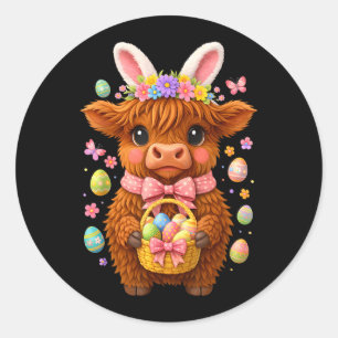Happy Easter Highland Cow Heifer Easter Day Farmer Classic Round Sticker