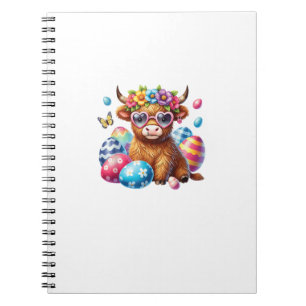 Happy Easter Highland Cow Heifer Easter Day Farmer Notebook