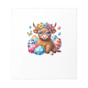 Happy Easter Highland Cow Heifer Easter Day Farmer Notepad
