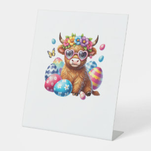 Happy Easter Highland Cow Heifer Easter Day Farmer Pedestal Sign