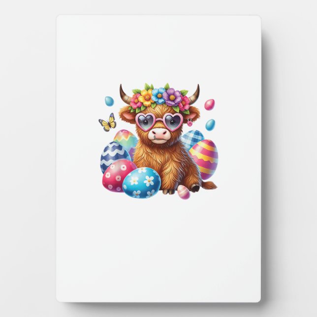 Happy Easter Highland Cow Heifer Easter Day Farmer Plaque (Front)