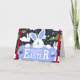 Happy Easter Holiday Bunny Floral Holiday Cards
