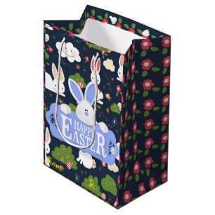 Happy Easter Holiday Bunny Floral Medium Gift Bag
