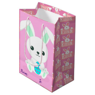 Happy Easter Holiday Bunny Floral Medium Gift Bag