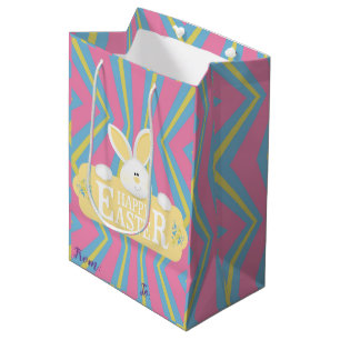 Happy Easter Holiday Bunny Floral Medium Gift Bag
