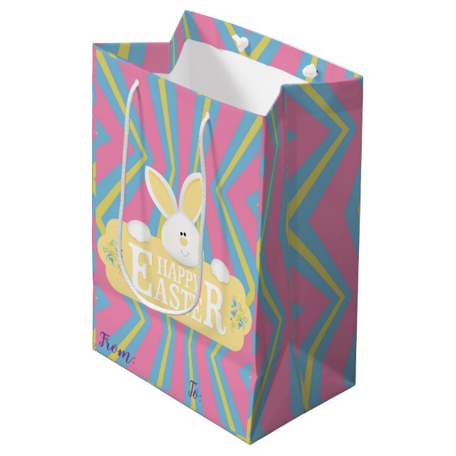 Happy Easter Holiday Bunny Floral Medium Gift Bag (Front Angled)