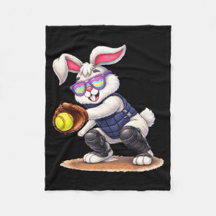 Happy easter holiday bunny playing softball fleece blanket
