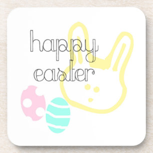 happy easter holiday pastel eggs bunny coaster