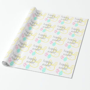 happy easter holiday pastel eggs bunny wrapping paper