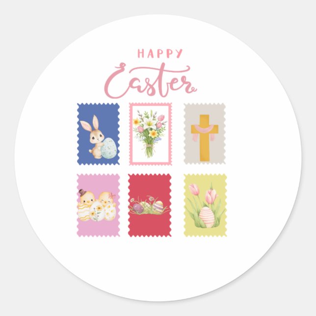 Happy Easter Holiday Stamp Classic Round Sticker (Front)