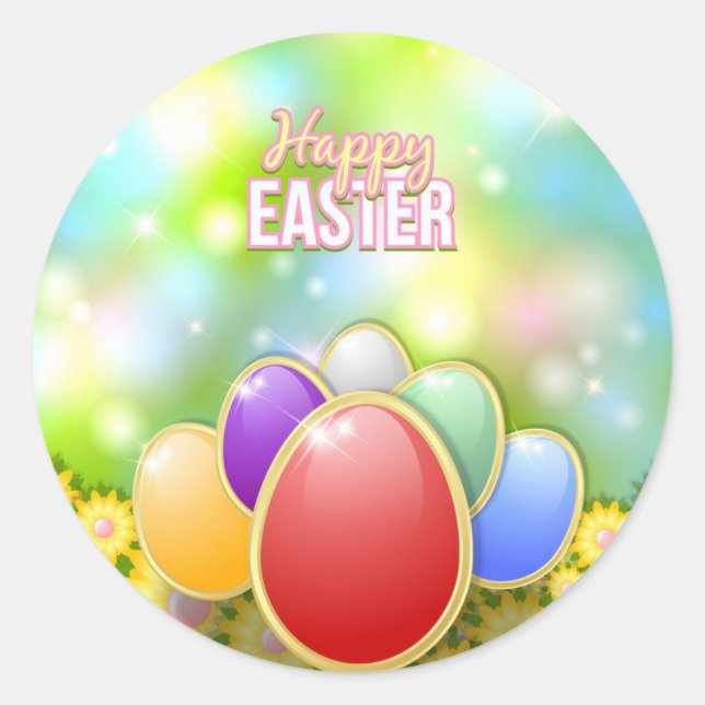 Happy Easter Holiday Trendy Bunny Floral Classic Round Sticker (Front)
