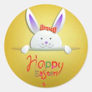 Happy Easter Holiday Trendy Bunny Floral Classic Round Sticker