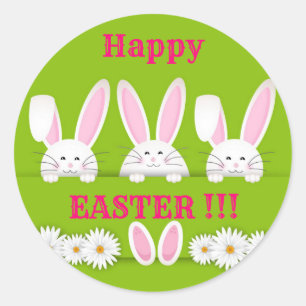 Happy Easter Holiday Trendy Bunny Floral Classic Round Sticker