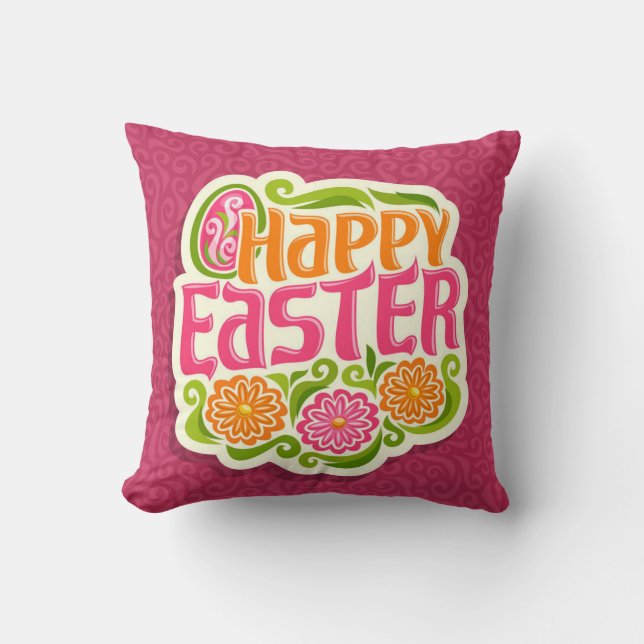 Happy Easter Holiday Trendy Bunny Floral Cushion (Front)