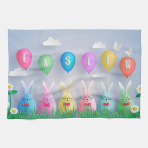 Happy Easter Holiday Trendy Bunny Floral Tea Towel
