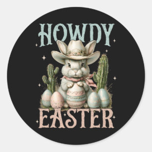Happy Easter Howdy Easter Egg Bunny Rabbit Cowgirl Classic Round Sticker