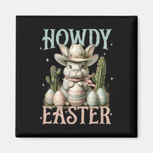 Happy Easter Howdy Easter Egg Bunny Rabbit Cowgirl Magnet