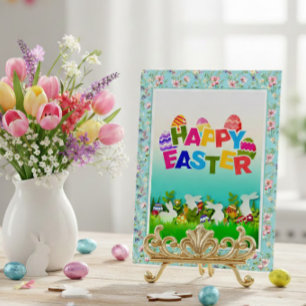 Happy Easter I Floral & Bunny Garden 3D Style Invitation