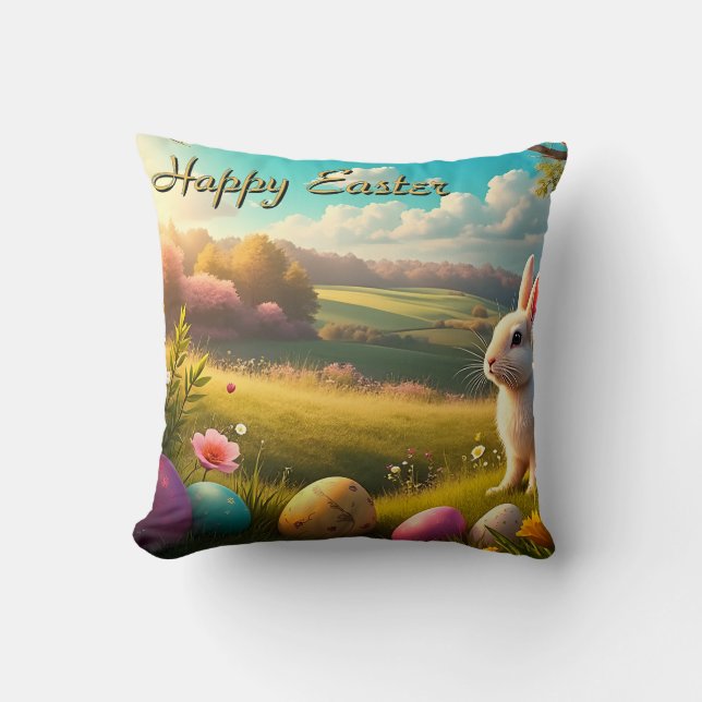 Happy Easter in a Spring Landscape Cushion (Front)