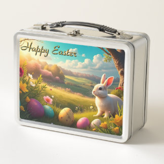 Happy Easter in a Spring Landscape Metal Lunch Box