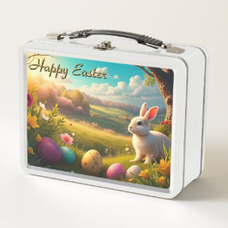 Happy Easter in a Spring Landscape Metal Lunch Box