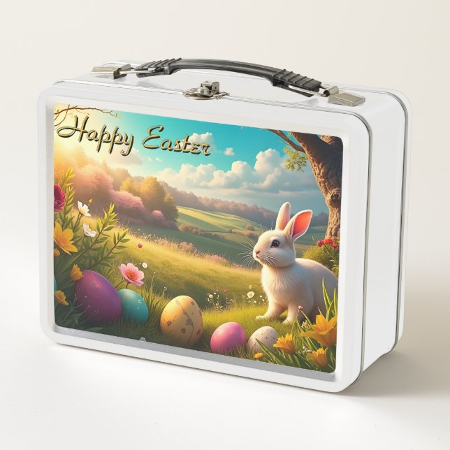 Happy Easter in a Spring Landscape Metal Lunch Box (Front)