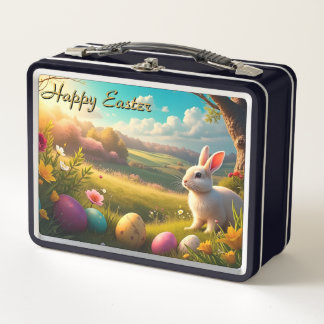 Happy Easter in a Spring Landscape Metal Lunch Box