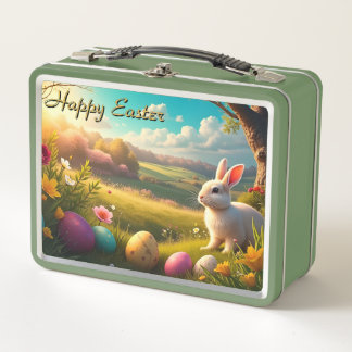 Happy Easter in a Spring Landscape Metal Lunch Box