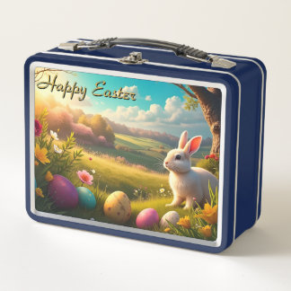 Happy Easter in a Spring Landscape Metal Lunch Box