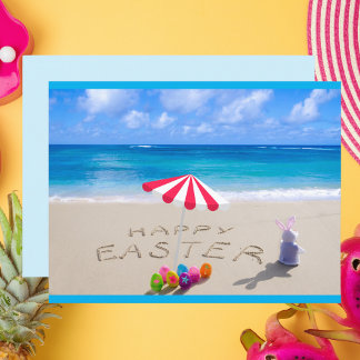 Happy Easter in the Sand Coastal Tropical Beach Postcard