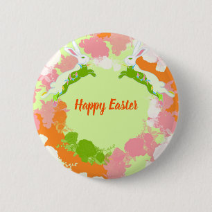 Happy Easter Invitation Card – Cute Bunny Floral 6 Cm Round Badge