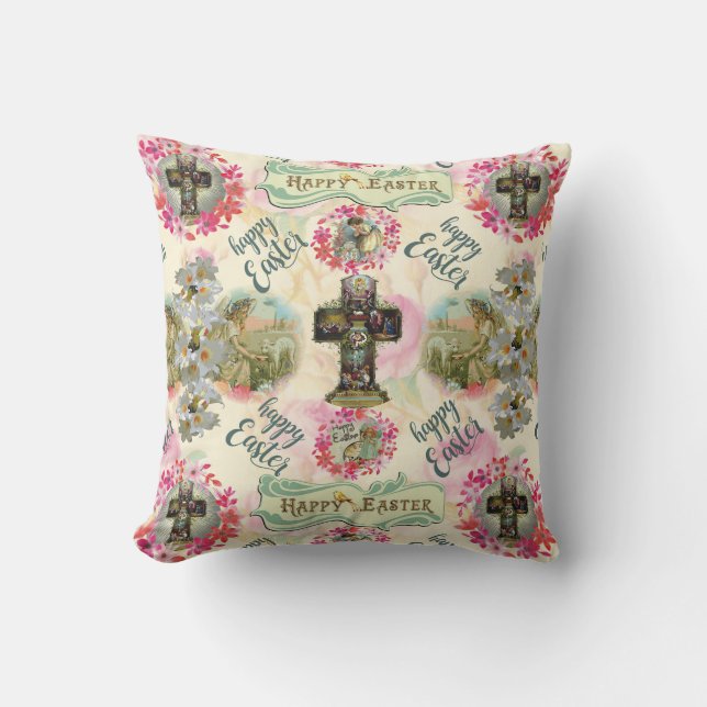 Happy Easter Jesus Resureccion Angel Wreaths Cushion (Front)