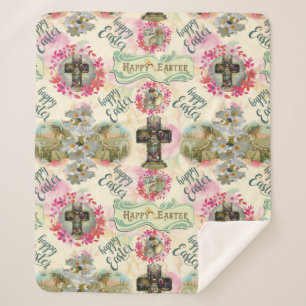 Happy Easter Jesus Resureccion Angel Wreaths   Sherpa Blanket