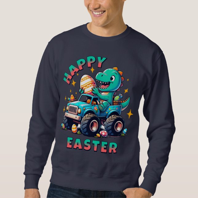 Happy Easter Kawaii Baby Dinosaur Monster Truck  Sweatshirt (Front)