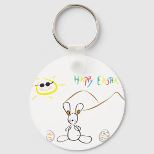 Happy Easter Kids Drawing Key Ring