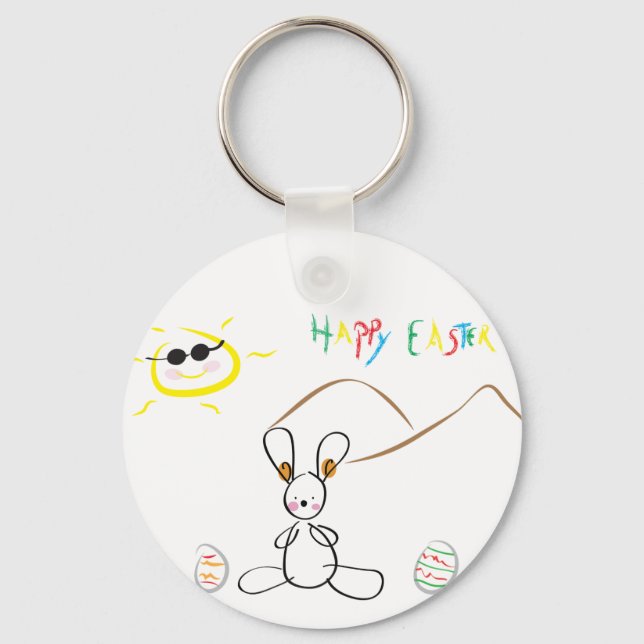 Happy Easter Kids Drawing Key Ring (Front)