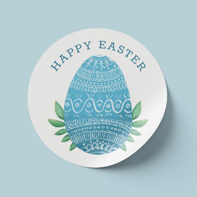 Happy Easter / Kids egg hunt. Cute modern blue Classic Round Sticker (Creator Uploaded)