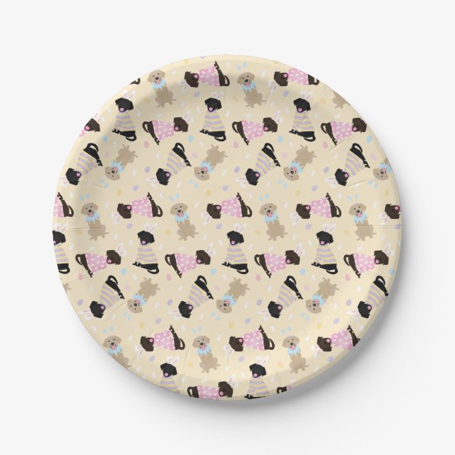 Happy Easter Labrador Retriever Dogs Paper Plate (Front)