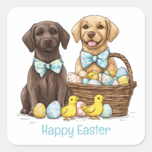 Happy Easter Labrador Retriever Dogs Square Sticker